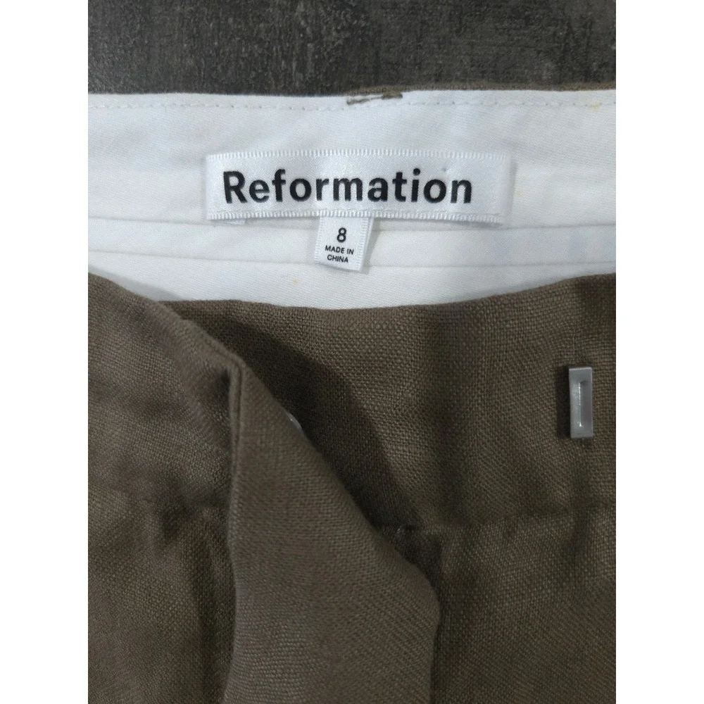 Reformation Olina Wide Leg Rich 100% Linen Pants Khaki Brown Muted Taupe Size 8